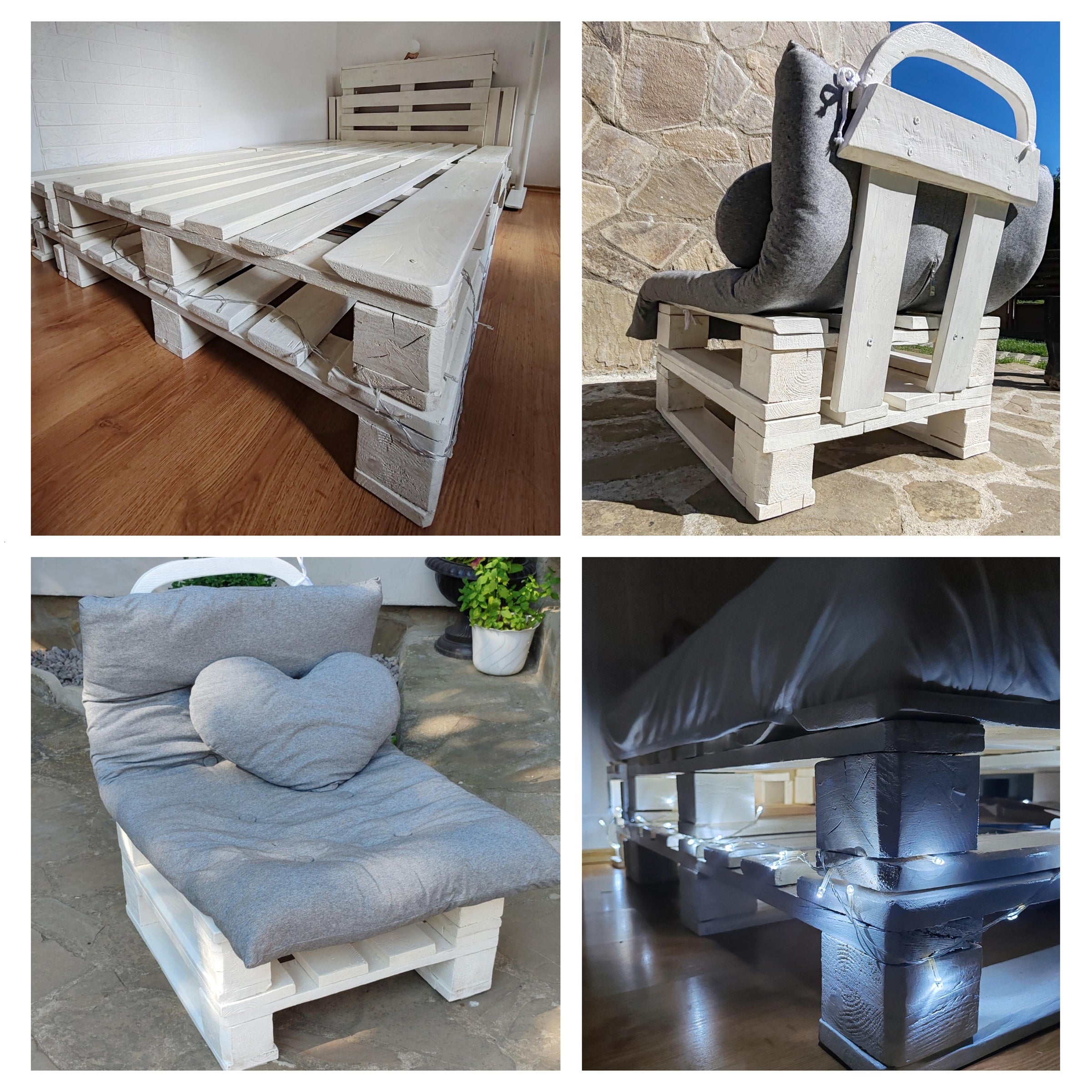 Nábytok z paliet - drevená posteľ a záhradné kreslo v krásnej bielej farbe na drevo