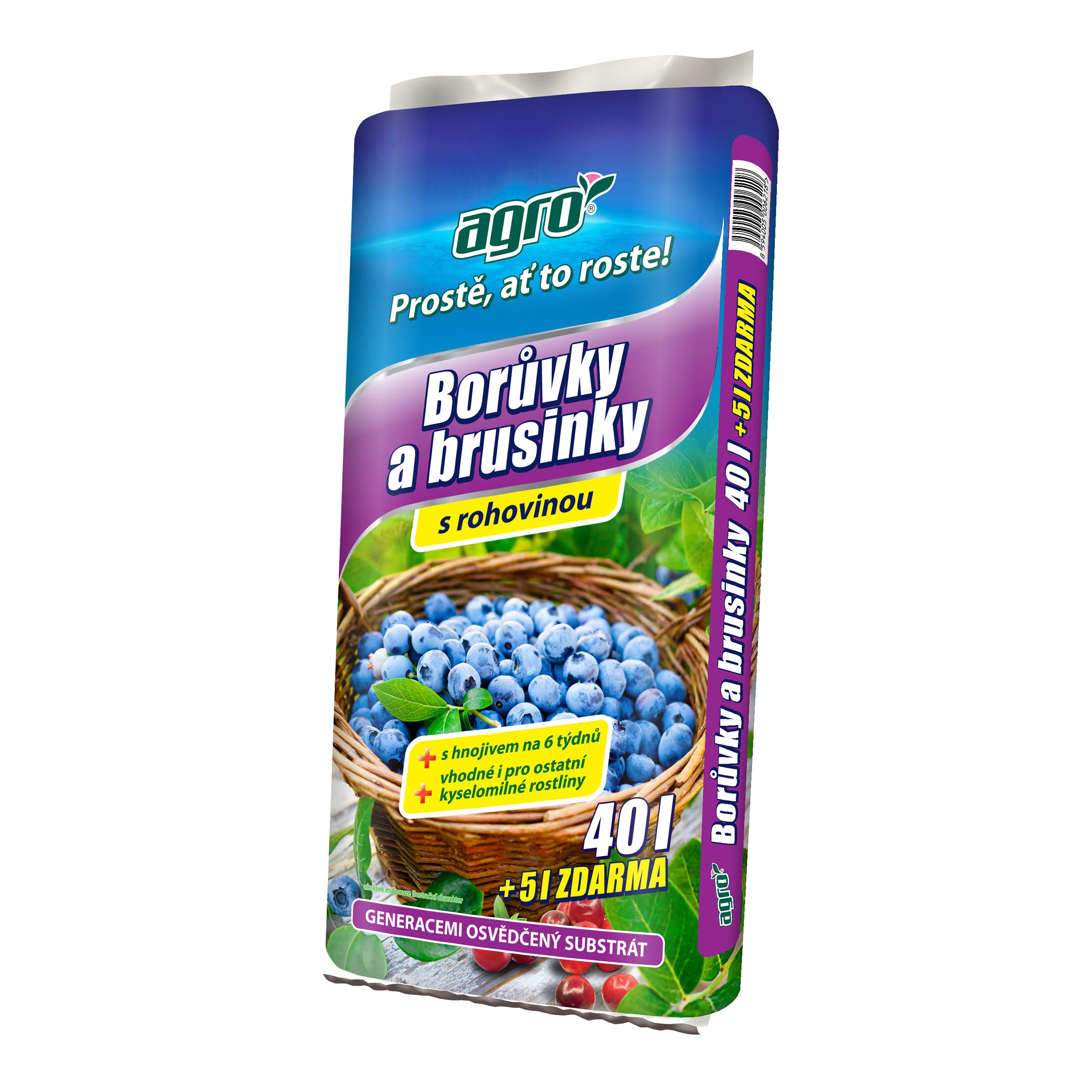 AGRO Substrát na čučoriedky a brusnice s rohovinou 40 l + 5 l zdarma