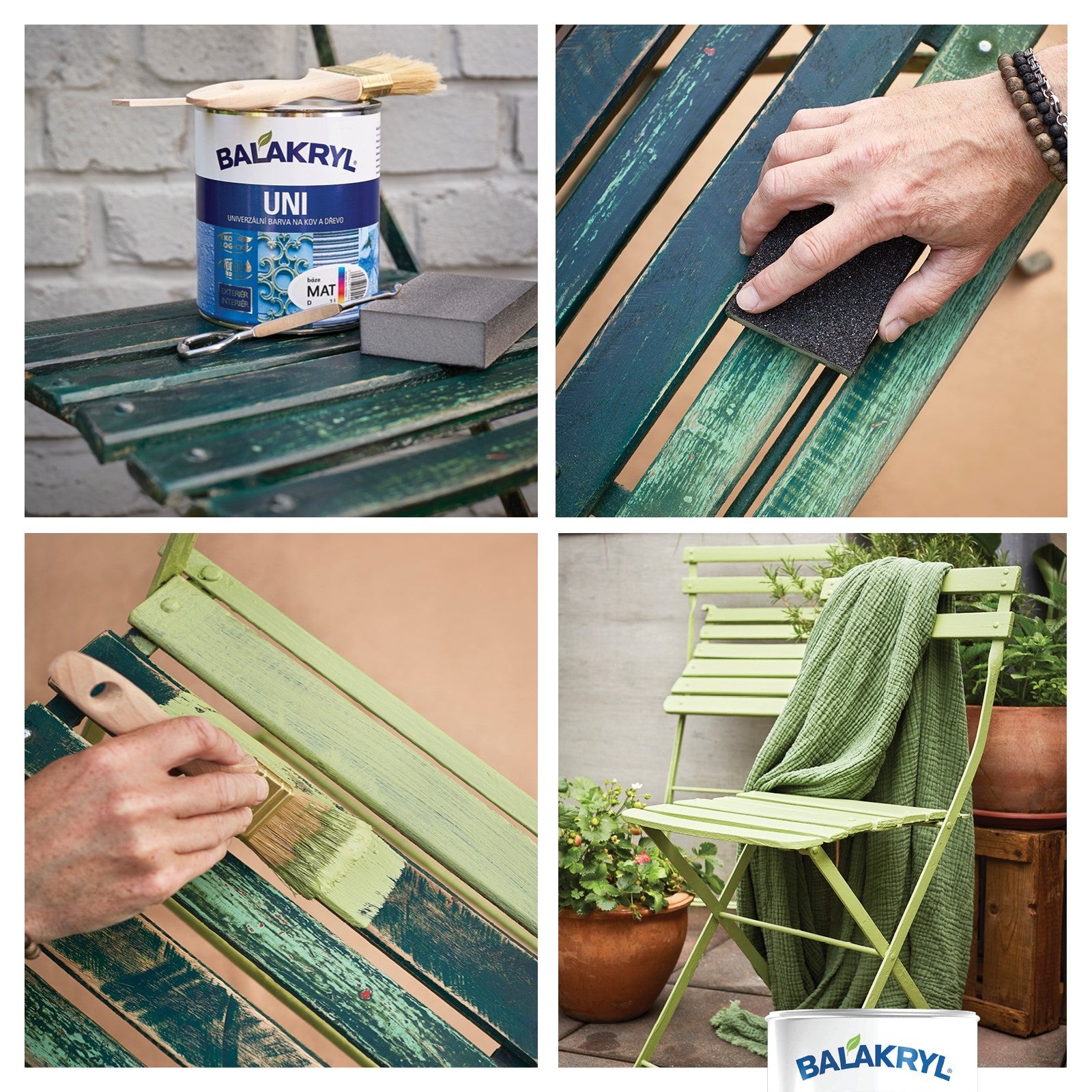BALAKRYL UNI MAT vodou riediteľná ekologická farba na drevo a kov_použitie