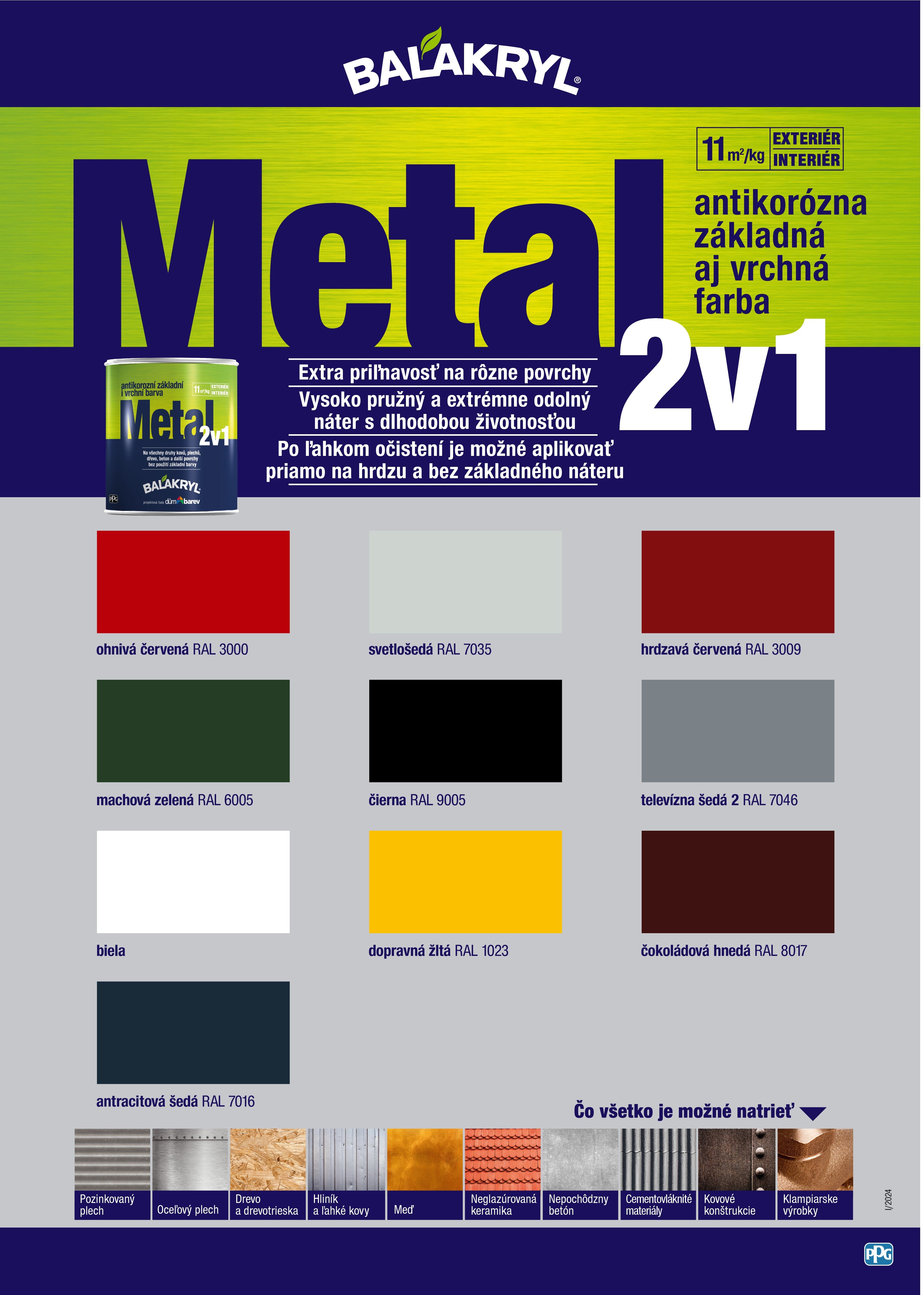 BALAKRYL METAL 2v1 antikorózna základná farba na kov vzorkovník