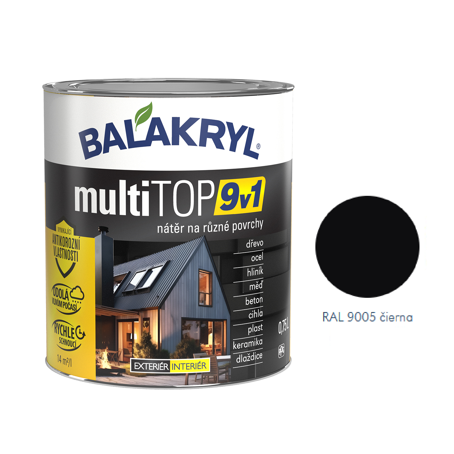 BALAKRYL multiTOP 9v1 rýchloschnúca antikorózna farba pre rôzne povrchy - čierna