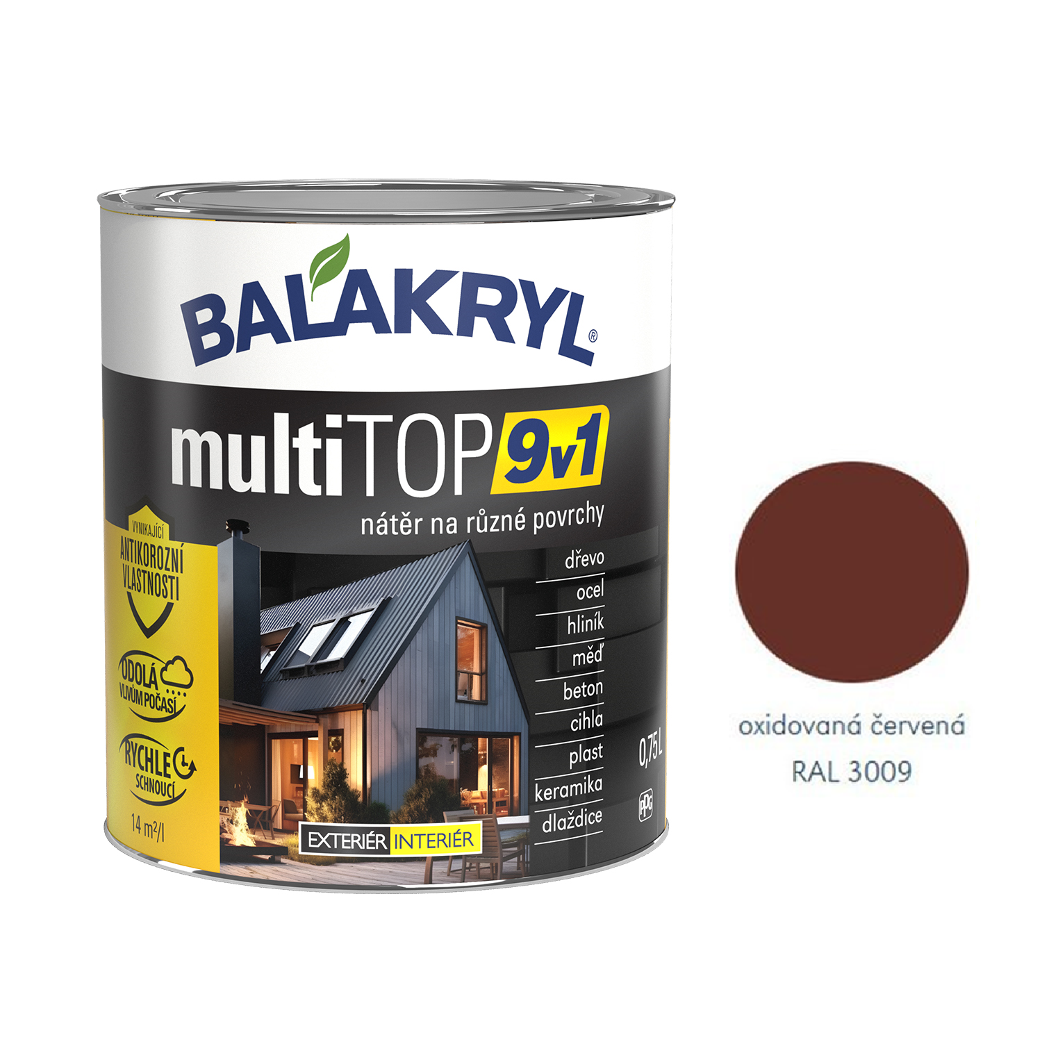 BALAKRYL multiTOP 9v1 rýchloschnúca antikorózna farba pre rôzne povrchy - oxidovaná červená