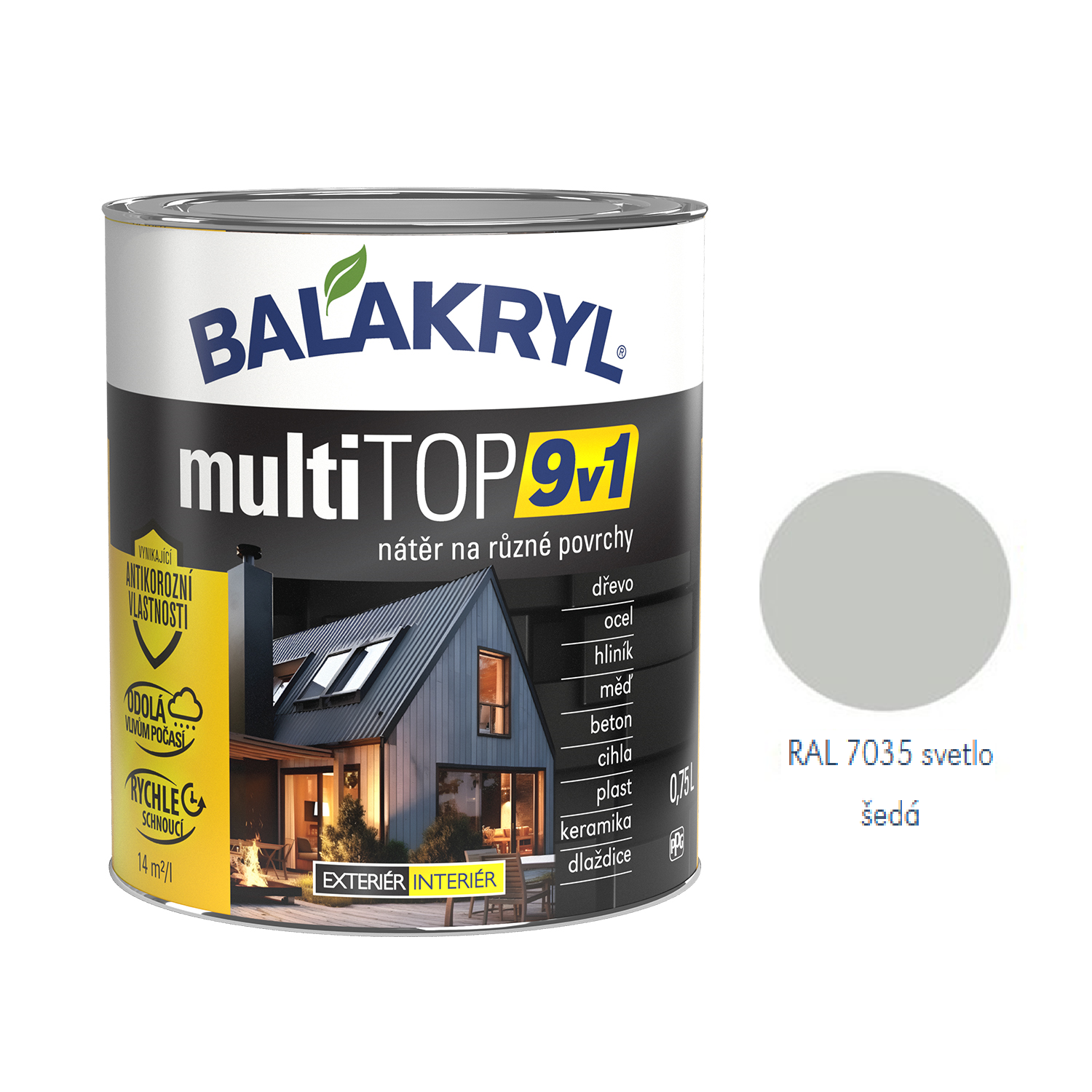 BALAKRYL multiTOP 9v1 rýchloschnúca antikorózna farba pre rôzne povrchy - svetlo šedá