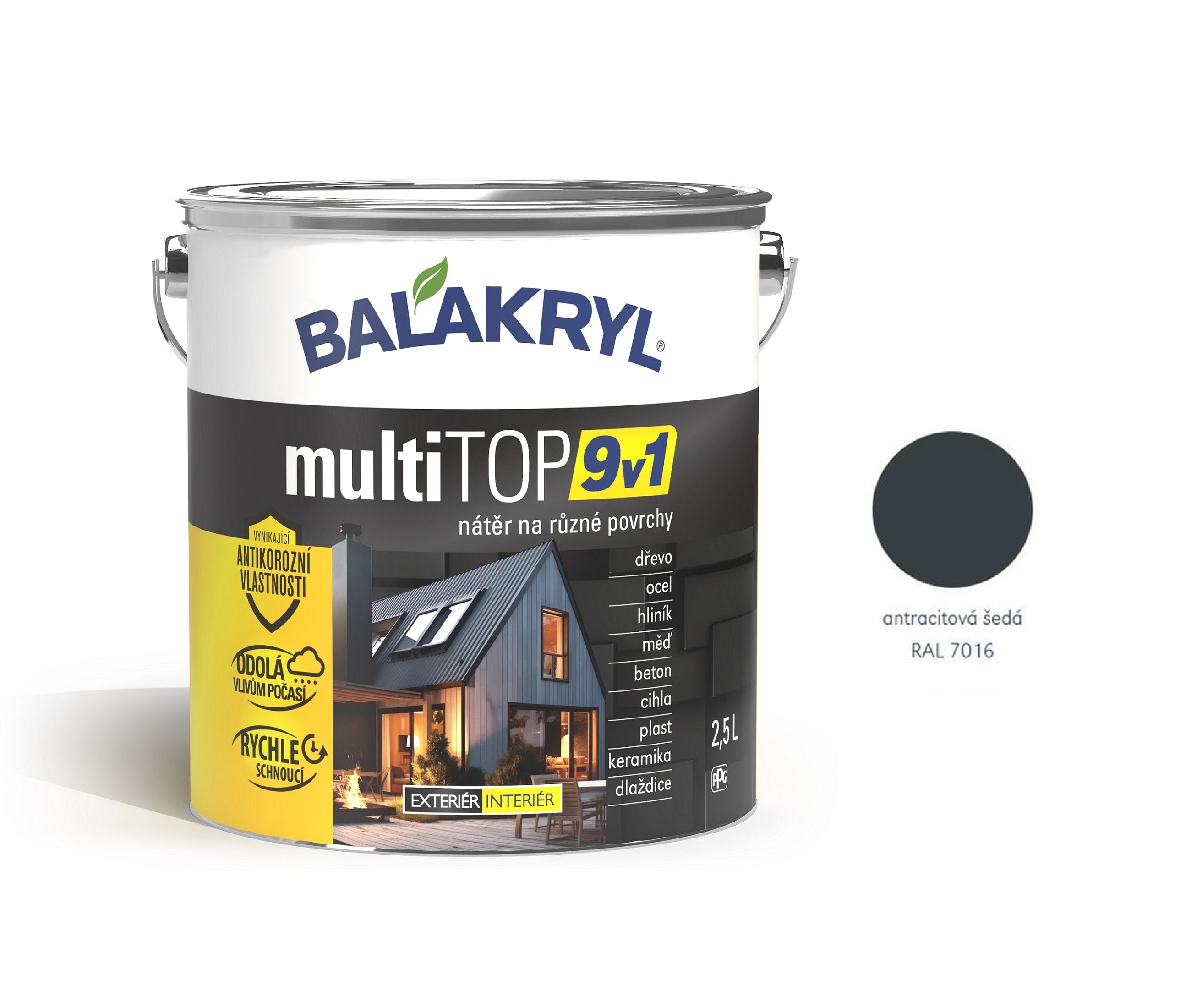 BALAKRYL multiTOP 9v1 rýchloschnúca antikorózna farba pre rôzne povrchy antracitová šedá 2,5 l