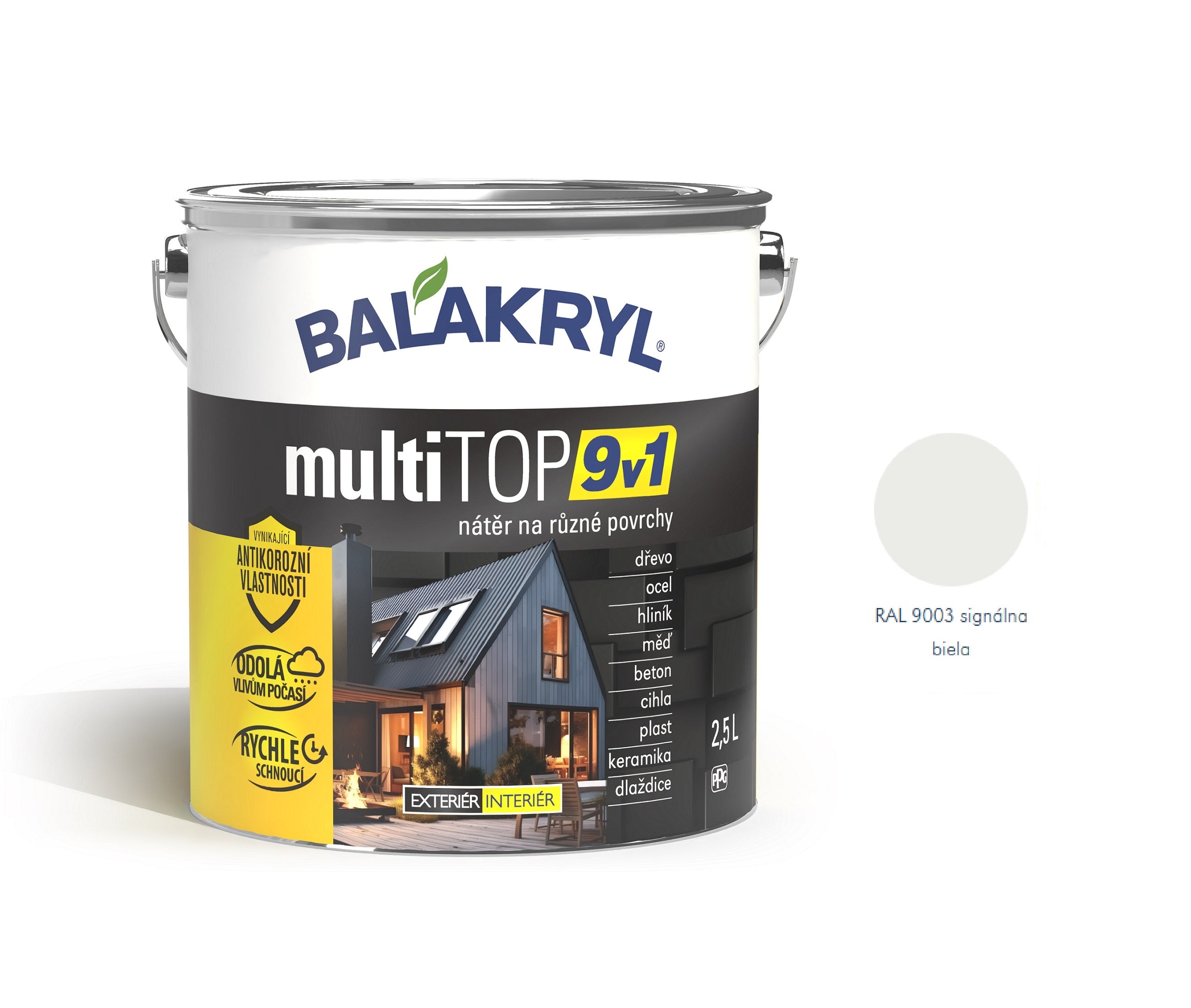 BALAKRYL multiTOP 9v1 rýchloschnúca antikorózna farba pre rôzne povrchy signálna biela 2,5 l