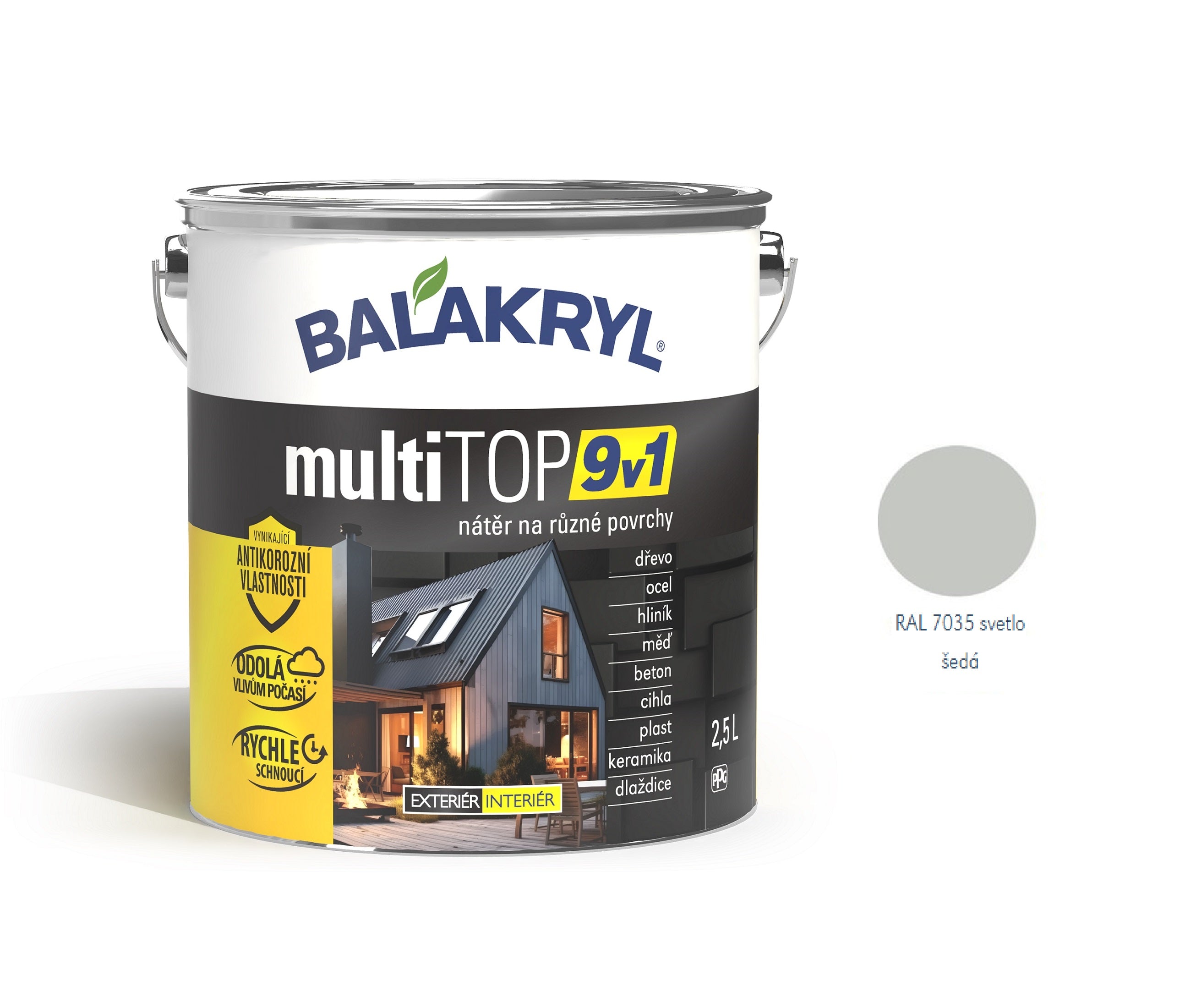 BALAKRYL multiTOP 9v1 rýchloschnúca antikorózna farba pre rôzne povrchy svetlo šedá 2,5 l