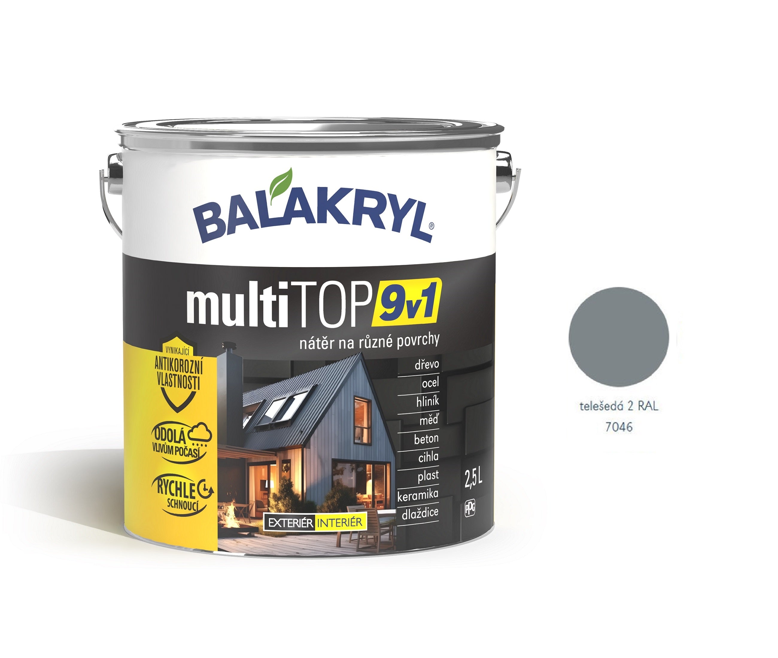 BALAKRYL multiTOP 9v1 rýchloschnúca antikorózna farba pre rôzne povrchy telešedá 2,5 l