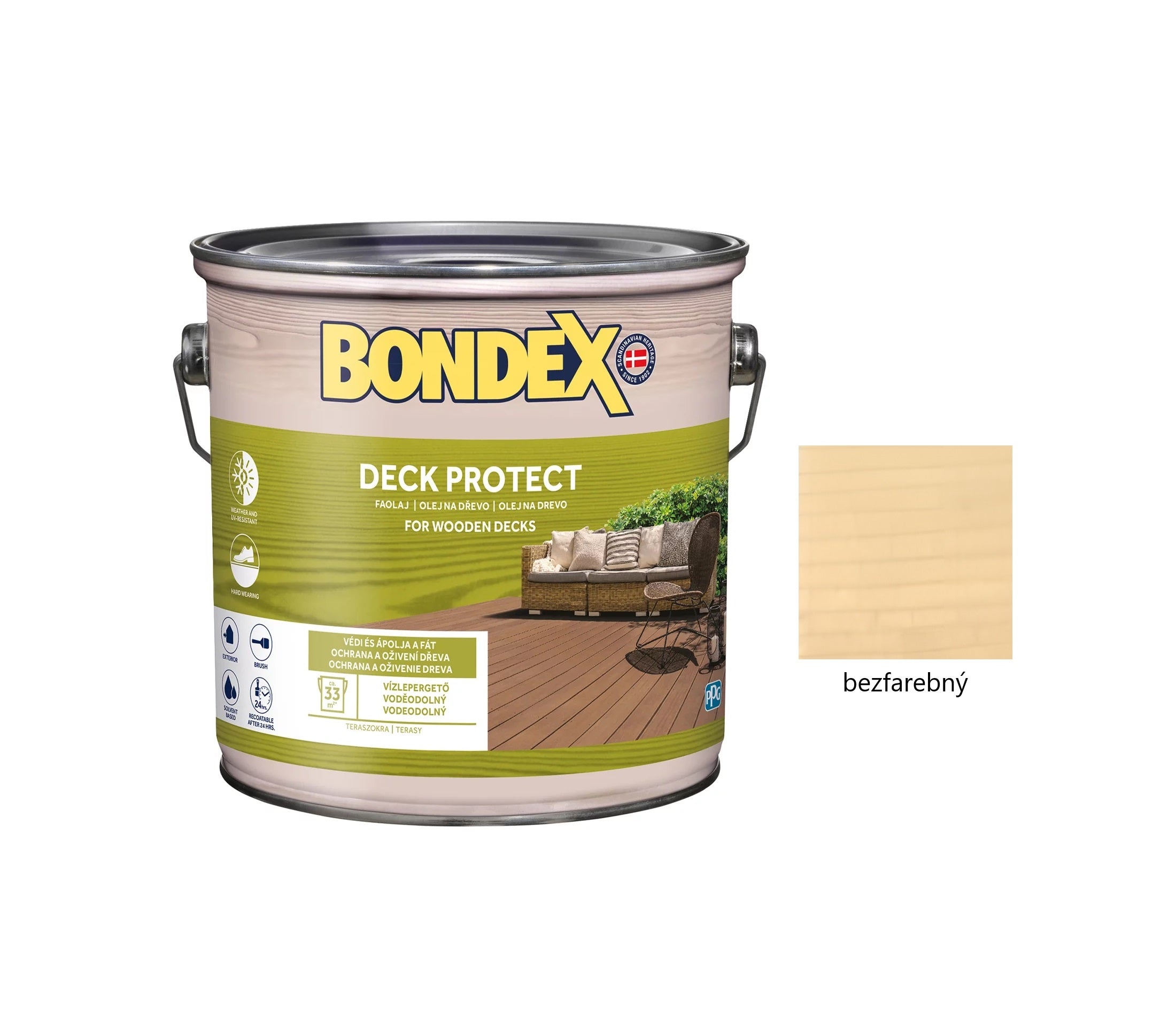 BONDEX DECK PROTECT napúšťací syntetický ochranný olej na drevo exteriér bezfarebný 2,5 l