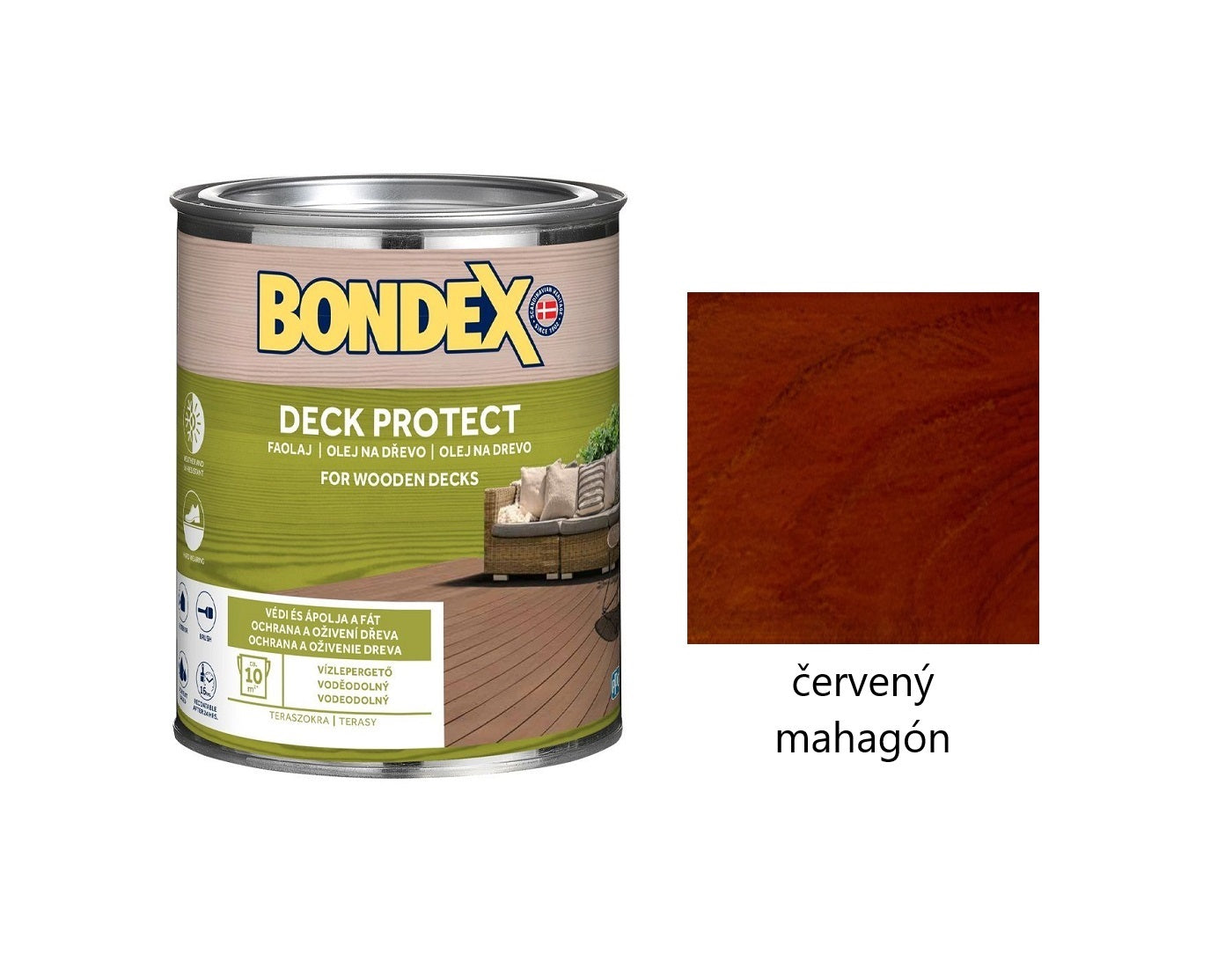 BONDEX DECK PROTECT napúšťací syntetický ochranný olej na drevo exteriér červený mahagón 0,75 l