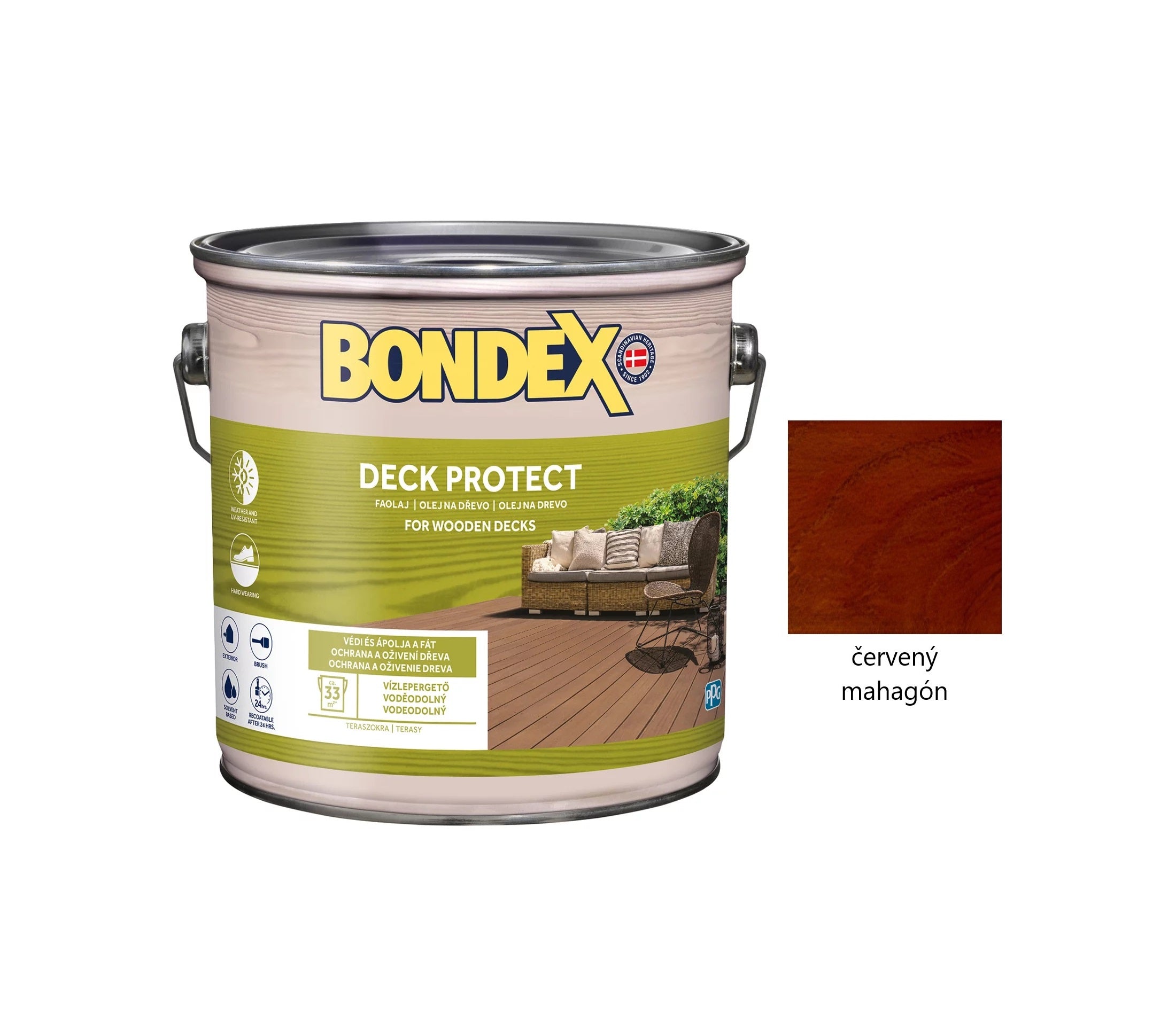 BONDEX DECK PROTECT napúšťací syntetický ochranný olej na drevo exteriér červený mahagón 2,5 l