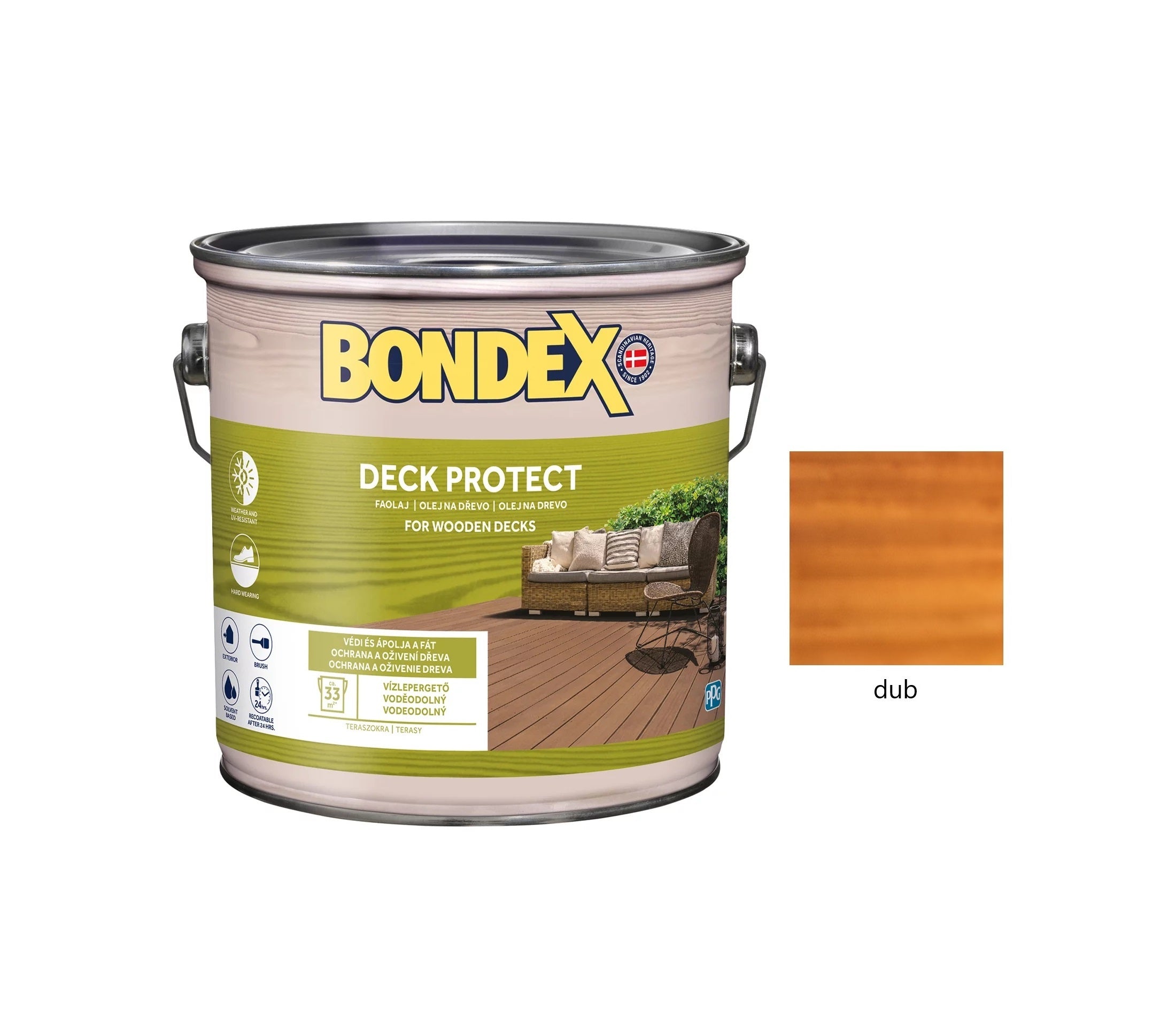 BONDEX DECK PROTECT napúšťací syntetický ochranný olej na drevo exteriér dub 2,5 l