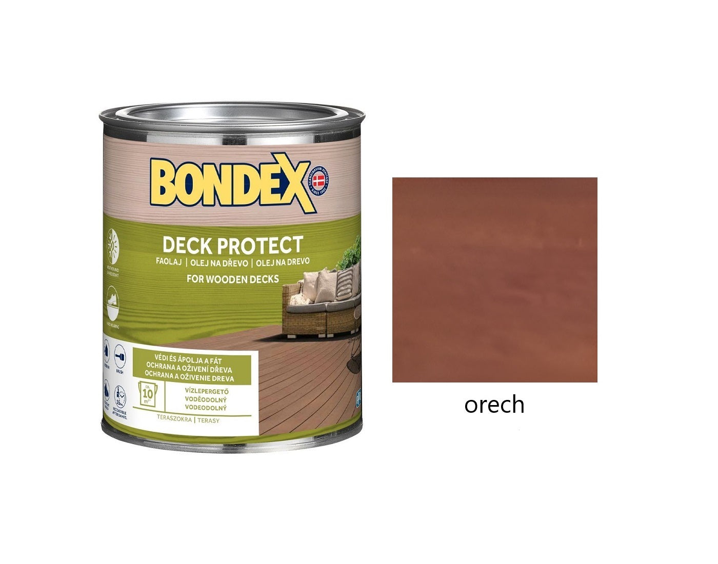 BONDEX DECK PROTECT napúšťací syntetický ochranný olej na drevo exteriér orech 0,75 l