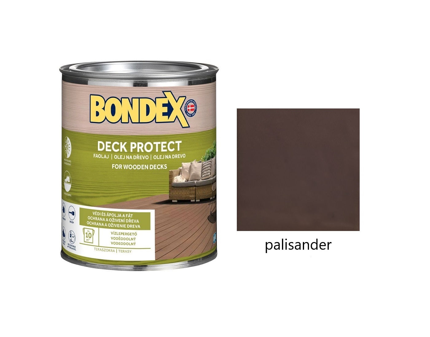 BONDEX DECK PROTECT napúšťací syntetický ochranný olej na drevo exteriér palisander 0,75 l