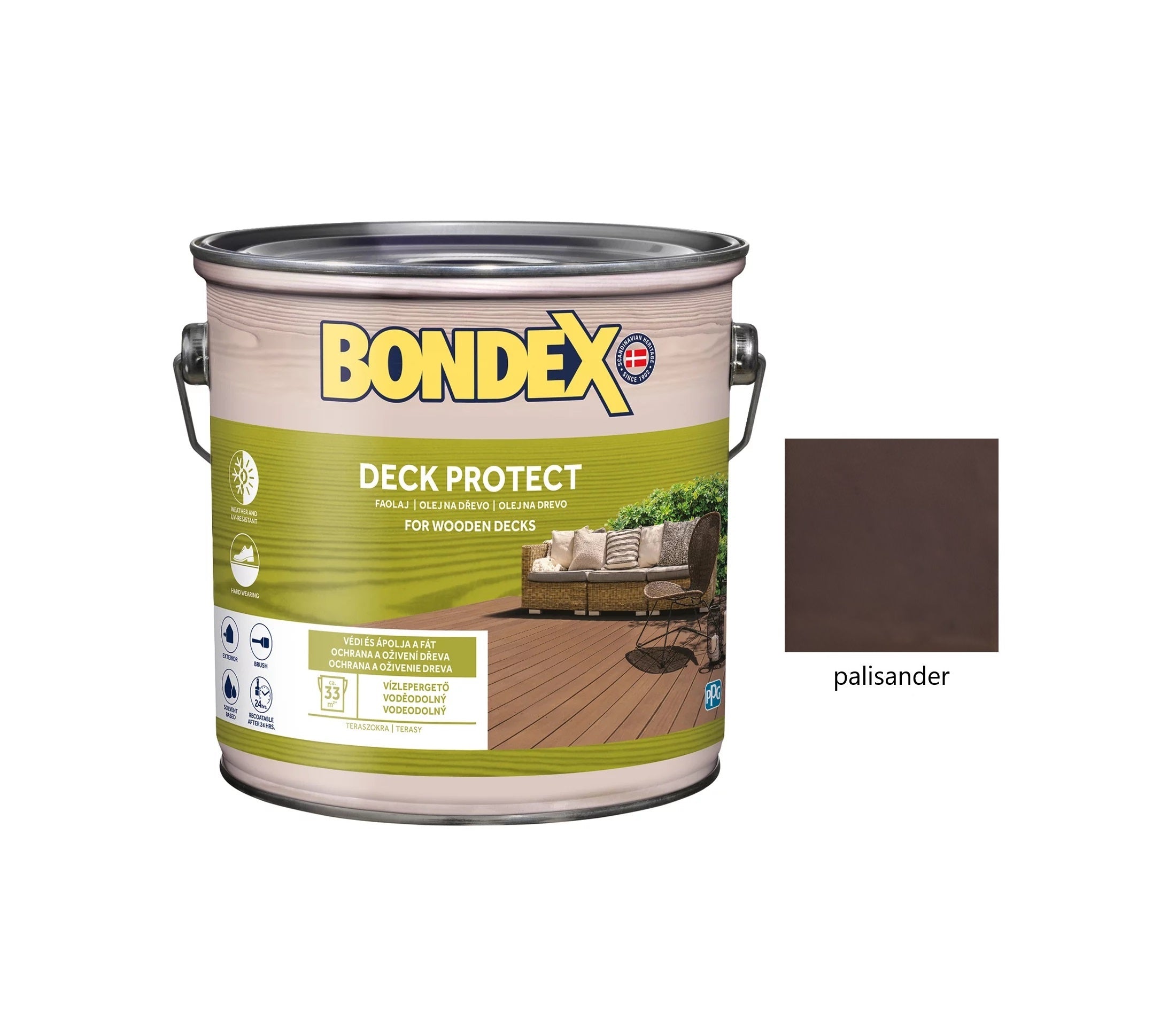 BONDEX DECK PROTECT napúšťací syntetický ochranný olej na drevo exteriér palisander 2,5 l