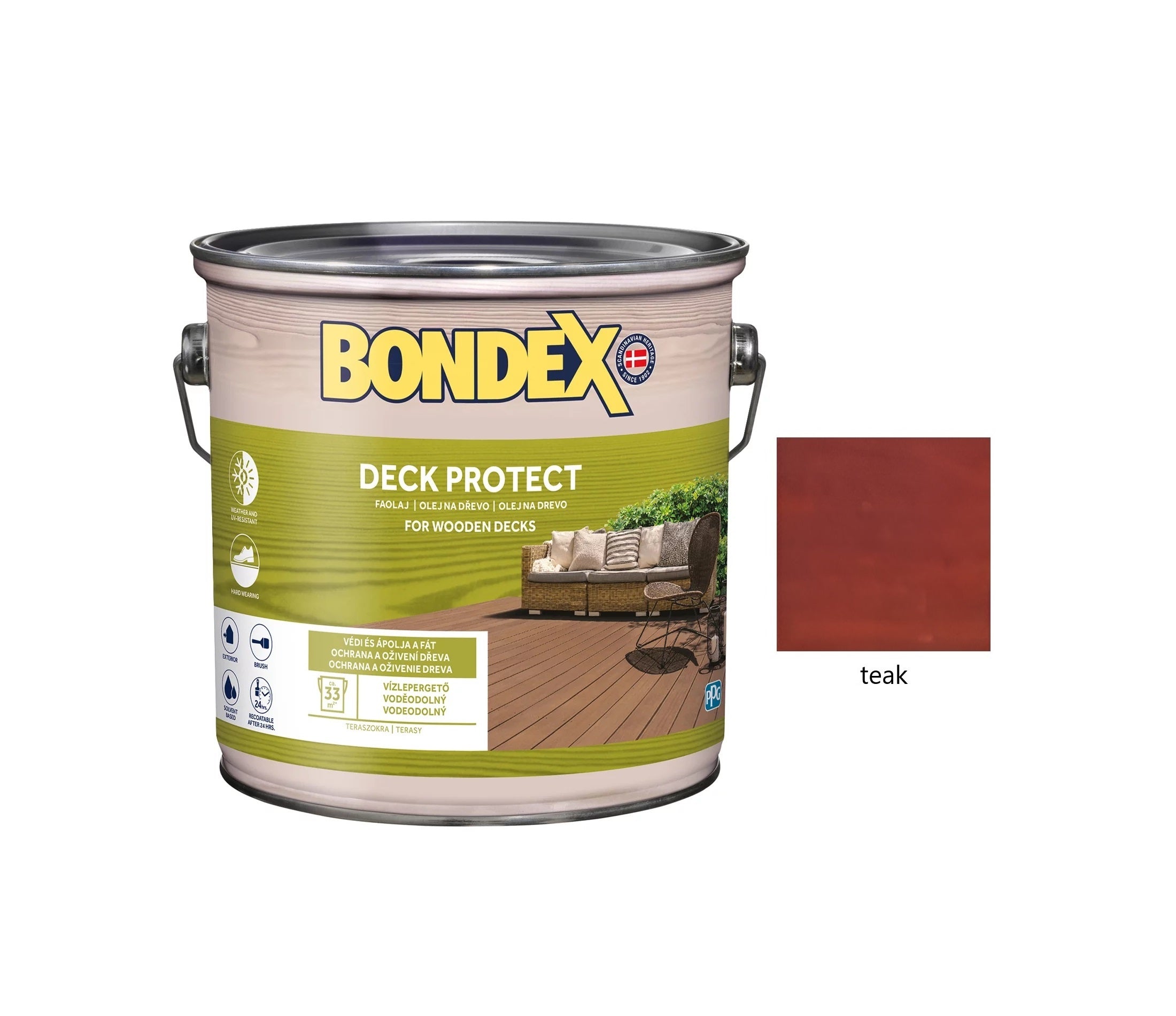 BONDEX DECK PROTECT napúšťací syntetický ochranný olej na drevo exteriér teak 2,5 l