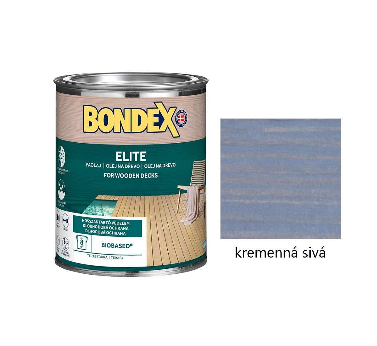 BONDEX ELITE napúšťací ochranný olej na drevo exteriér kremenná sivá 0,75 l