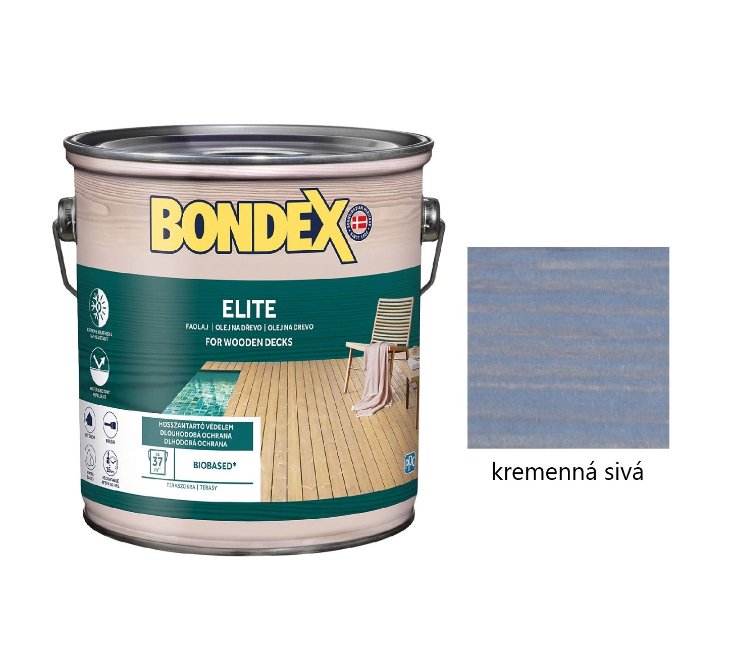 BONDEX ELITE napúšťací ochranný olej na drevo exteriér kremenná sivá 2,5 l