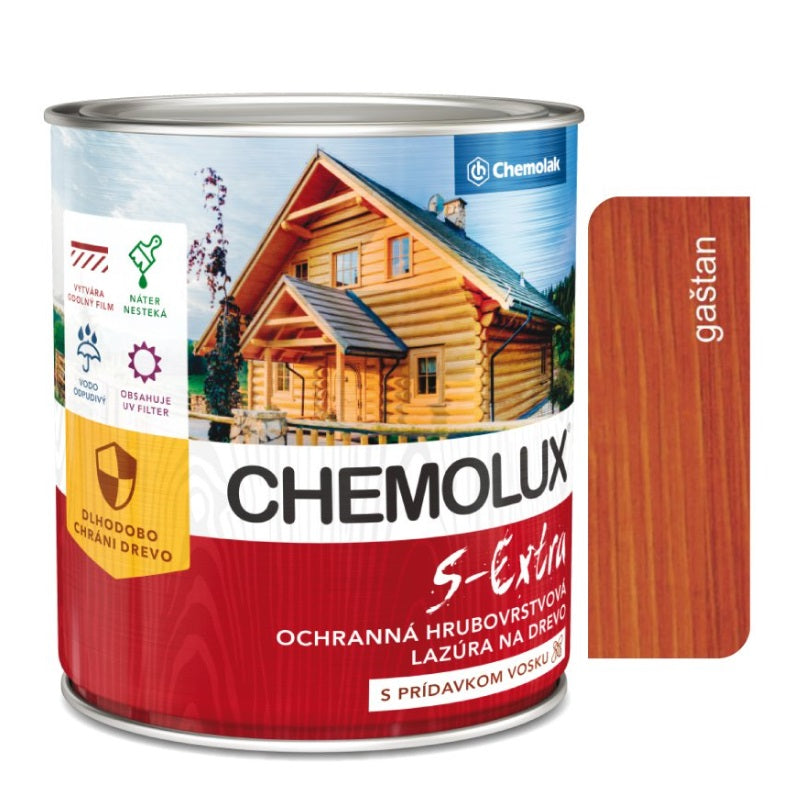 Chemolak CHEMOLUX S-EXTRA S 1025 Ochranná hrubovrstvá lesklá lazúra na drevo - 0202 - Gaštan
