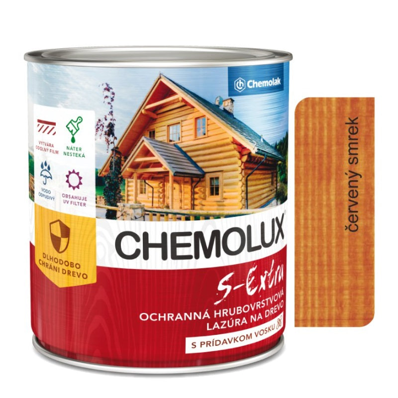 Chemolak CHEMOLUX S-EXTRA S 1025 Ochranná hrubovrstvá lesklá lazúra na drevo - 0222 - Červený smrek