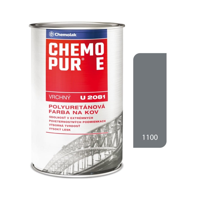 Chemolak CHEMOPUR E U 2081 Vrchná polyuretánová dvojzložková lesklá farba na kov - 1100 - Šedá stredná
