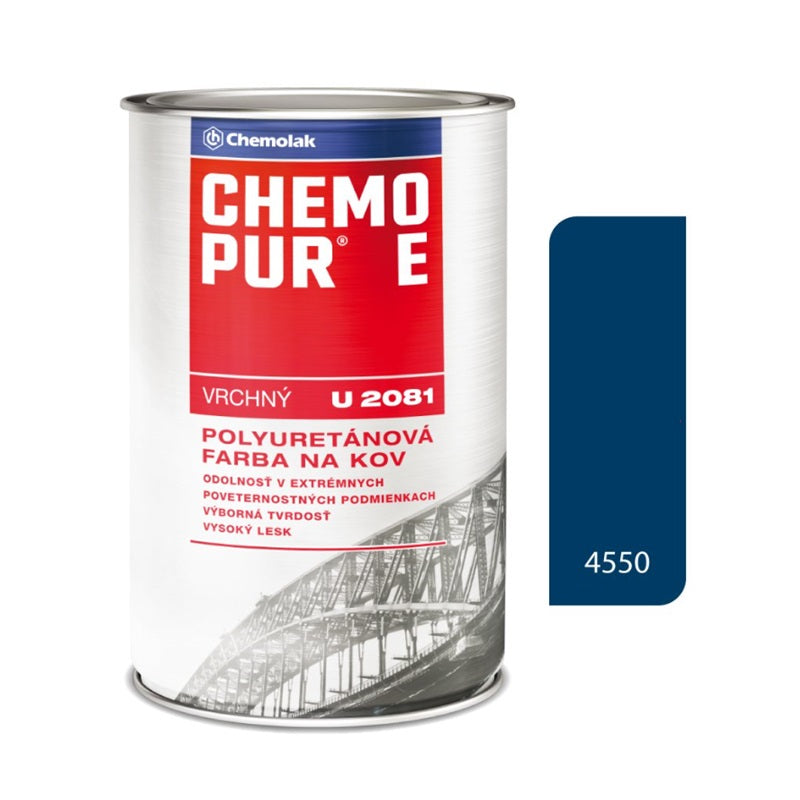 Chemolak CHEMOPUR E U 2081 Vrchná polyuretánová dvojzložková lesklá farba na kov - 4550 - Návestná modrá