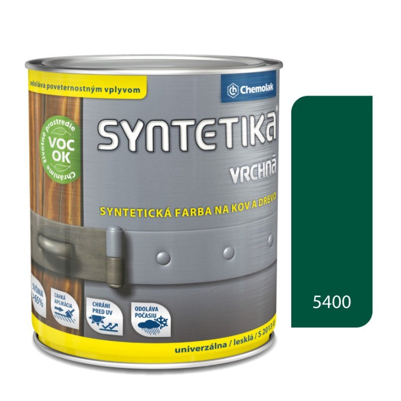 Chemolak SYNTETIKA S 2013 U Vrchná syntetická lesklá farba na kov a drevo - 5400 - Tmavozelená