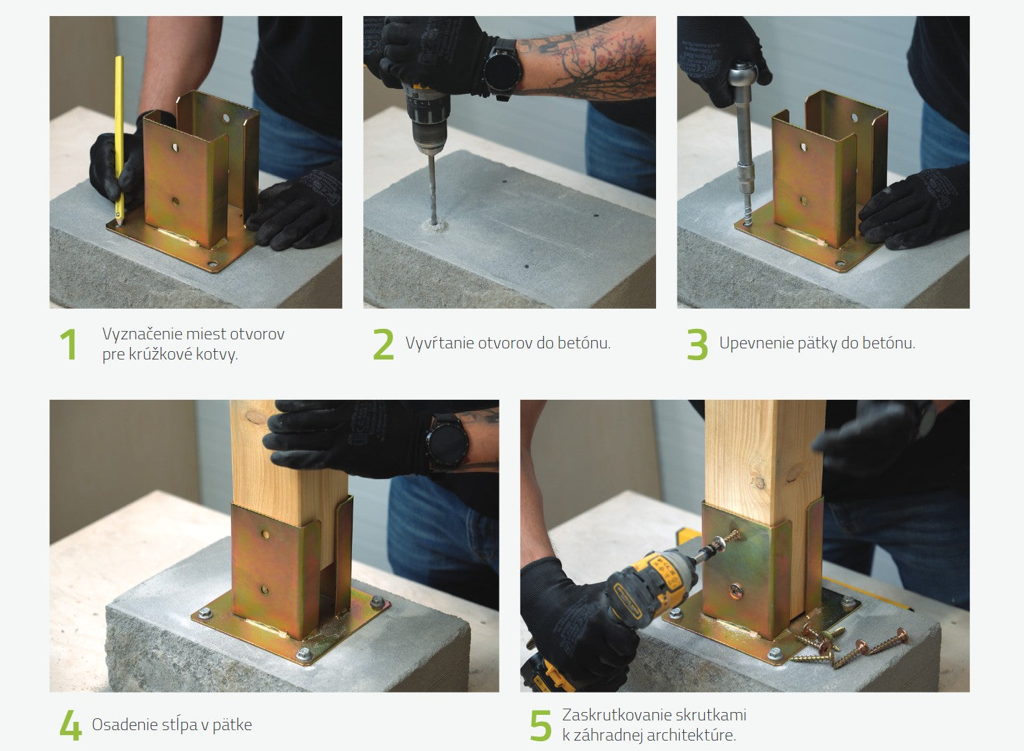 DOMAX PSP zaskrutkovacia pätka stĺpika so štvorcovou základňou postup