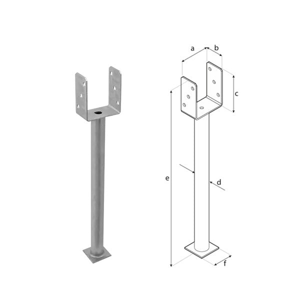 DOMAX PS R500 zapúšťacia pätka stĺpika typu U s dlhou rúrou 100