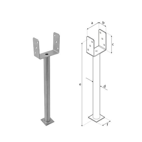 DOMAX PS R500 zapúšťacia pätka stĺpika typu U s dlhou rúrou 140