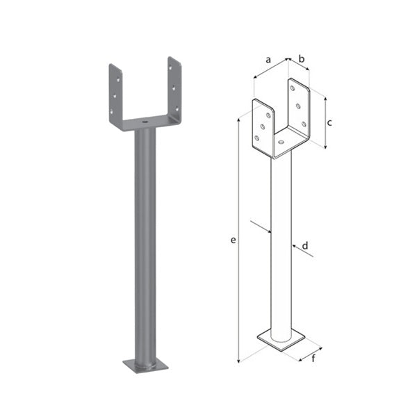 DOMAX PS R500 zapustená pätka stĺpika typu U s dlhou rúrou (ZNO) 90