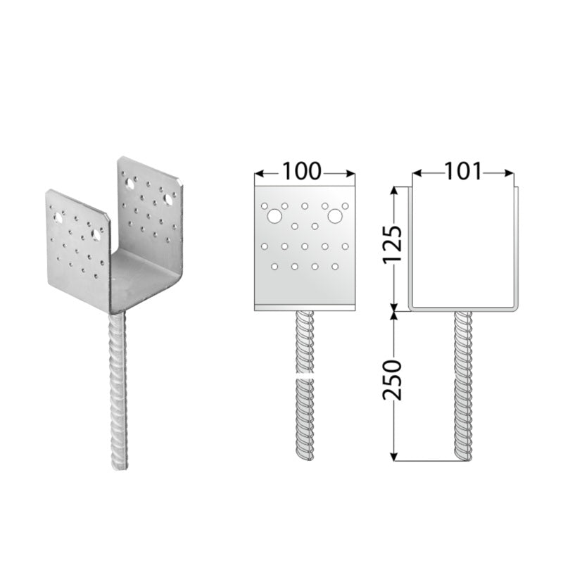 DOMAX PSS zapustená pätka stĺpika typu U 100 technický nákres