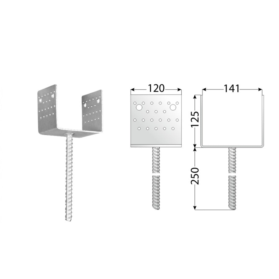 DOMAX PSS zapustená pätka stĺpika typu U 140 technický nákres