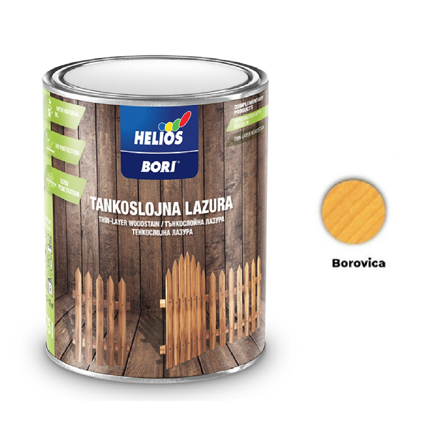 HELIOS BORI Tenkovrstvá lazúra na drevo - borovica