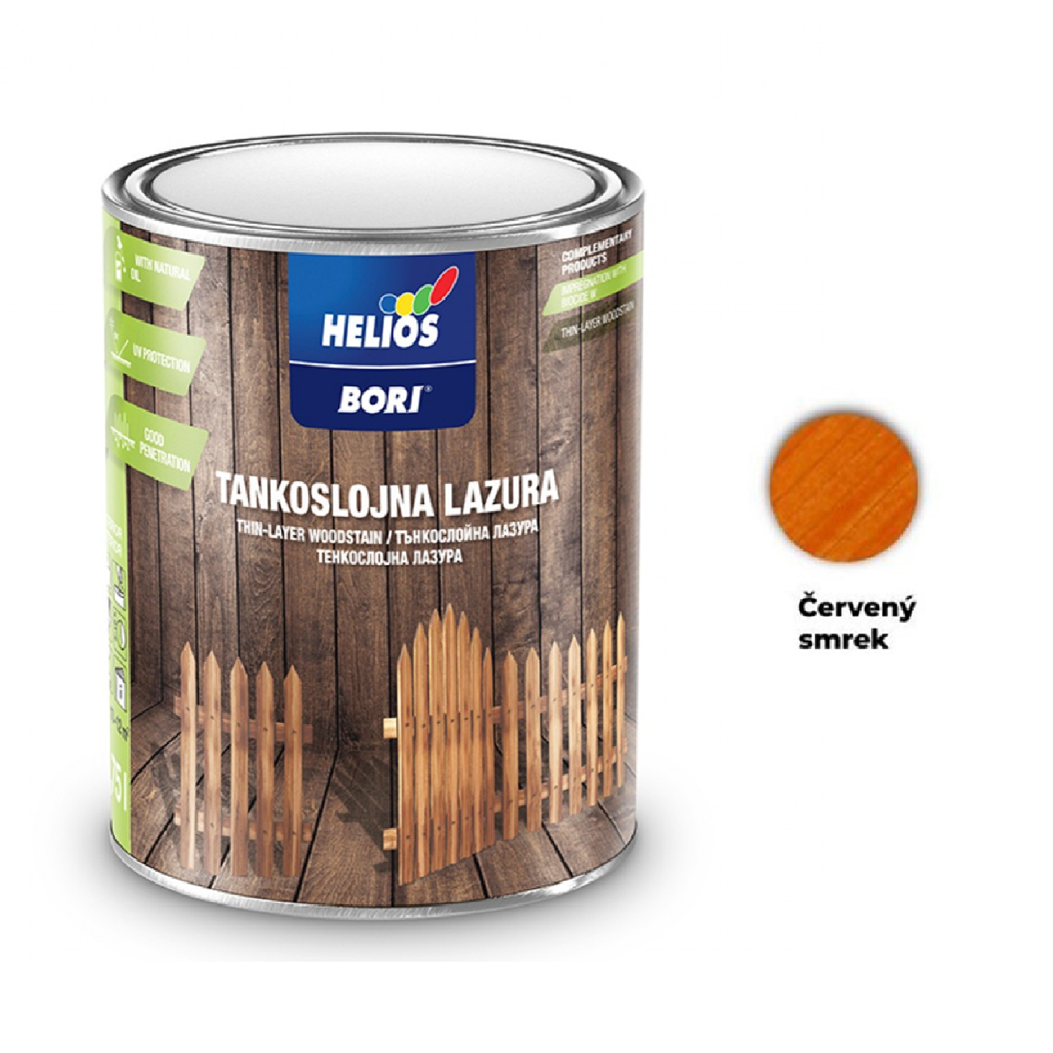 HELIOS BORI Tenkovrstvá lazúra na drevo - červený smrek