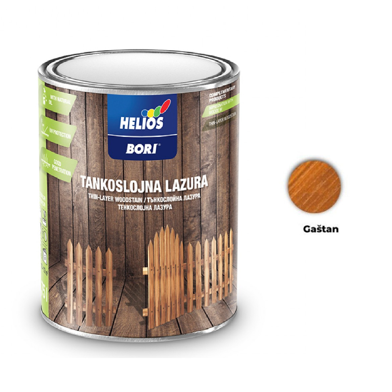 HELIOS BORI Tenkovrstvá lazúra na drevo - gaštan