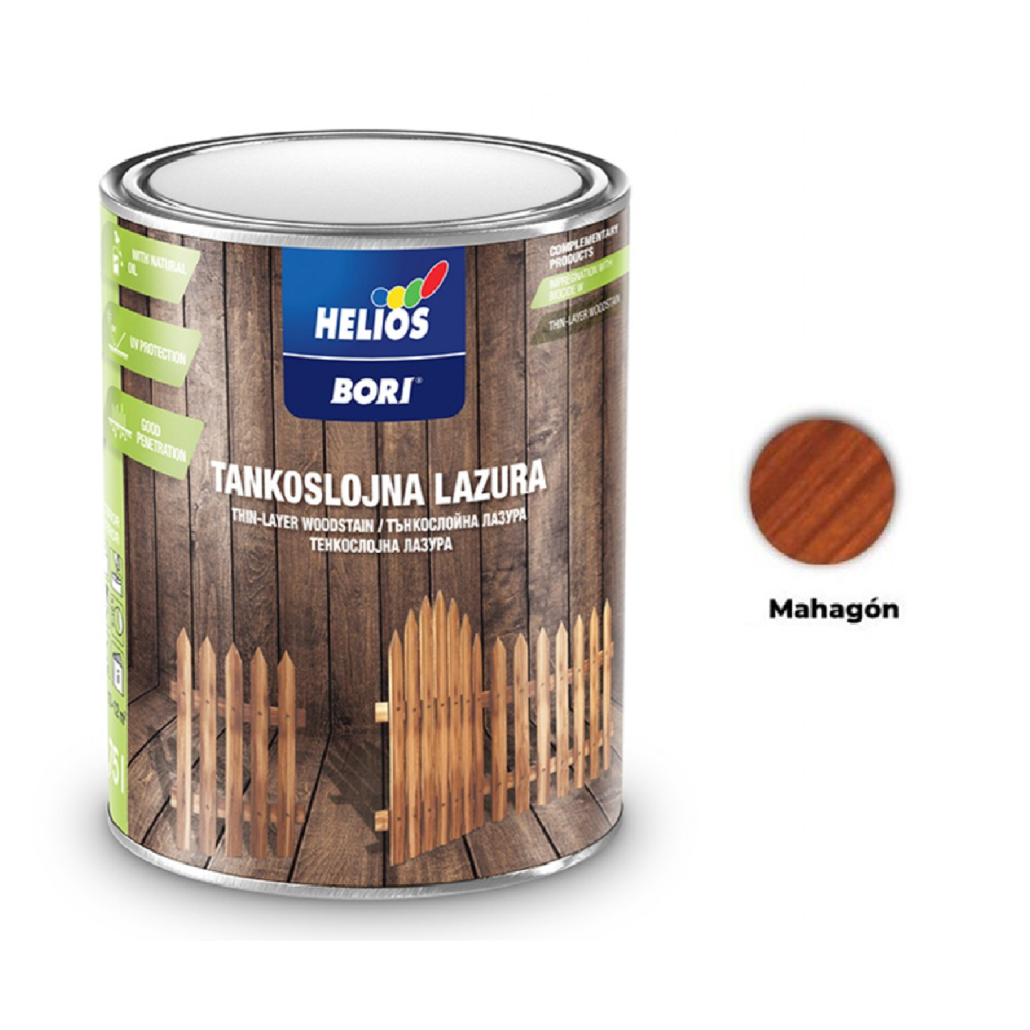 HELIOS BORI Tenkovrstvá lazúra na drevo - mahagón