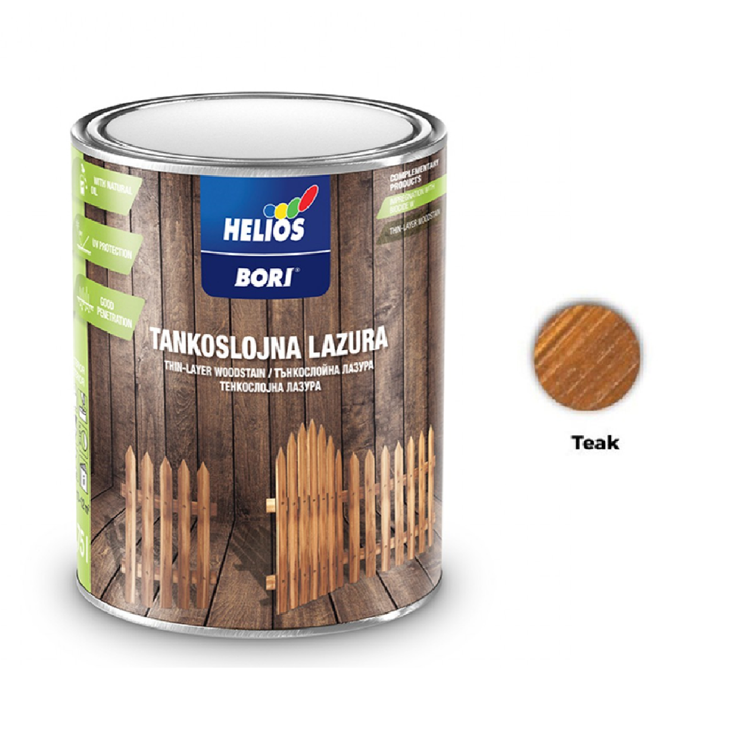 HELIOS BORI Tenkovrstvá lazúra na drevo - teak