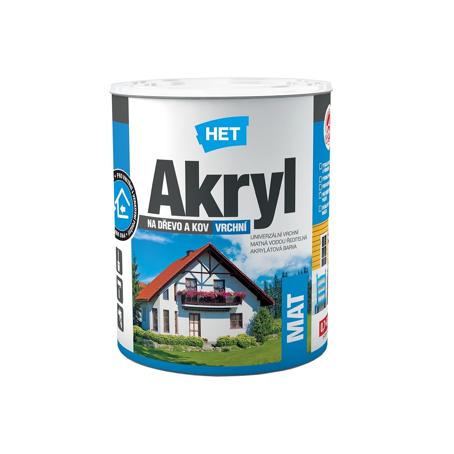 HET AKRYL MAT univerzálna vrchná akrylátová matná farba na drevo a kov 0,7 kg