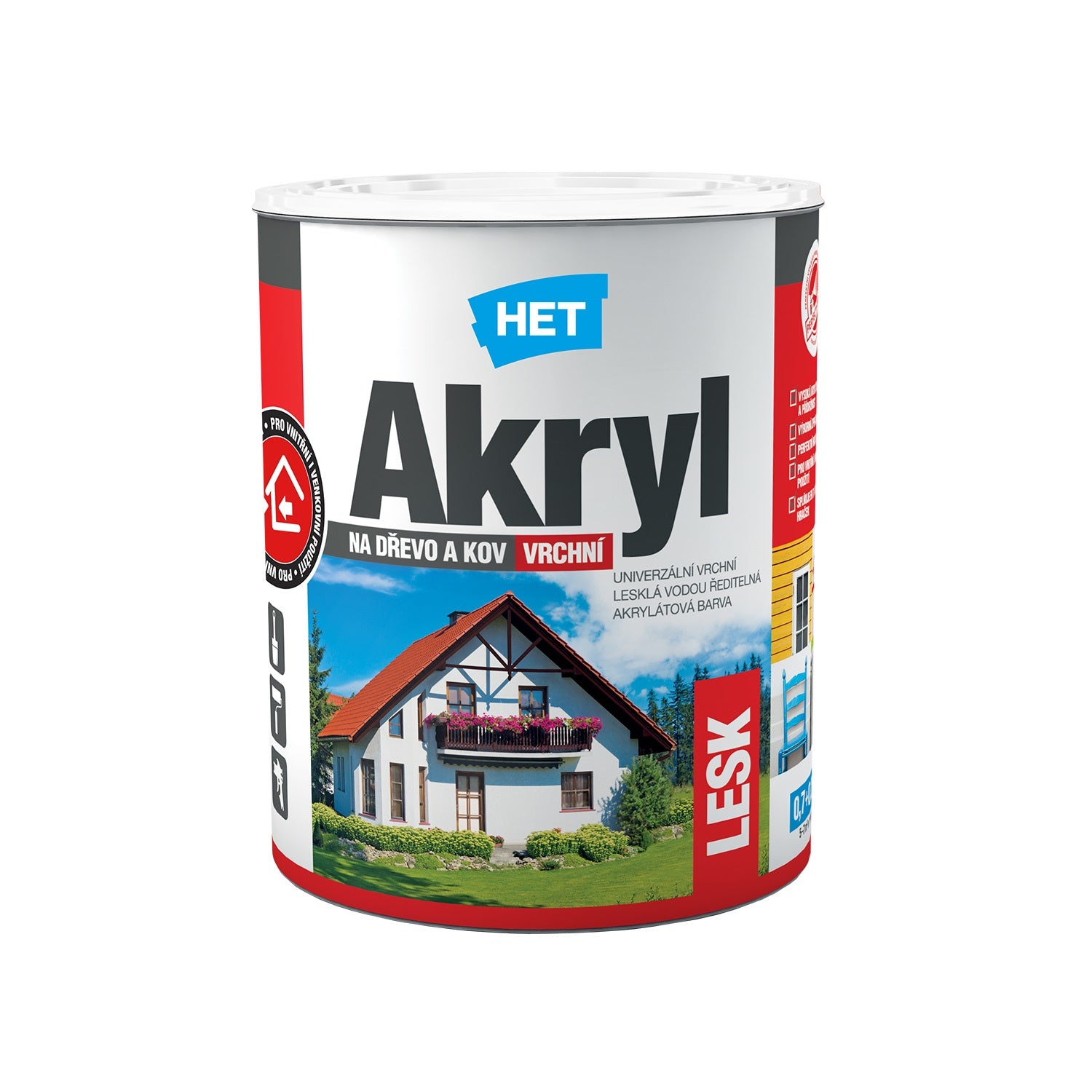 HET Akryl LESK biela akrylátová farba na drevo a kov 0,7 kg