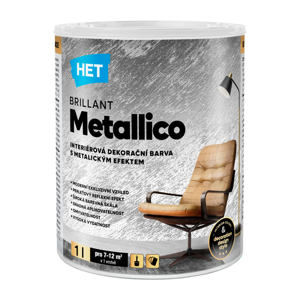 HET BRILLANT Metallico interiérová akrylátová disperzná metalická farba na stenu 1l