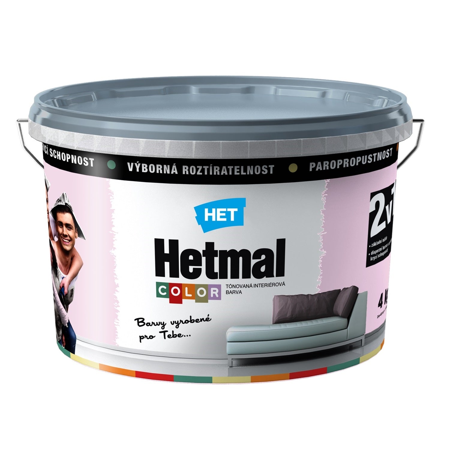 HET Hetmal COLOR tónovaná interiérová akrylátová oteruvzdorná farba na stenu HL 0313 - fialová Veronika 4 kg