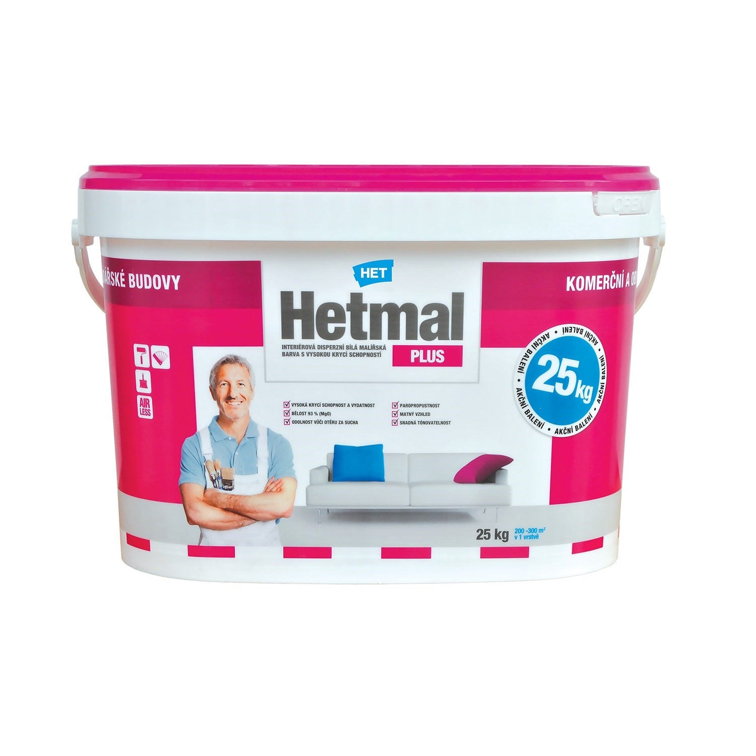 HET Hetmal PLUS biela interiérová akrylátová biela farba na stenu 25 kg