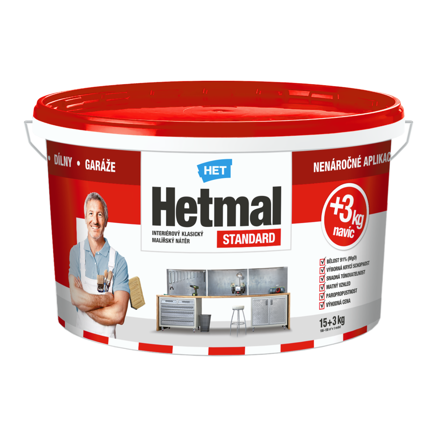 HET Hetmal ŠTANDARD biela paropriepustná interiérová farba na stenu 15 kg + 3 kg zdarma