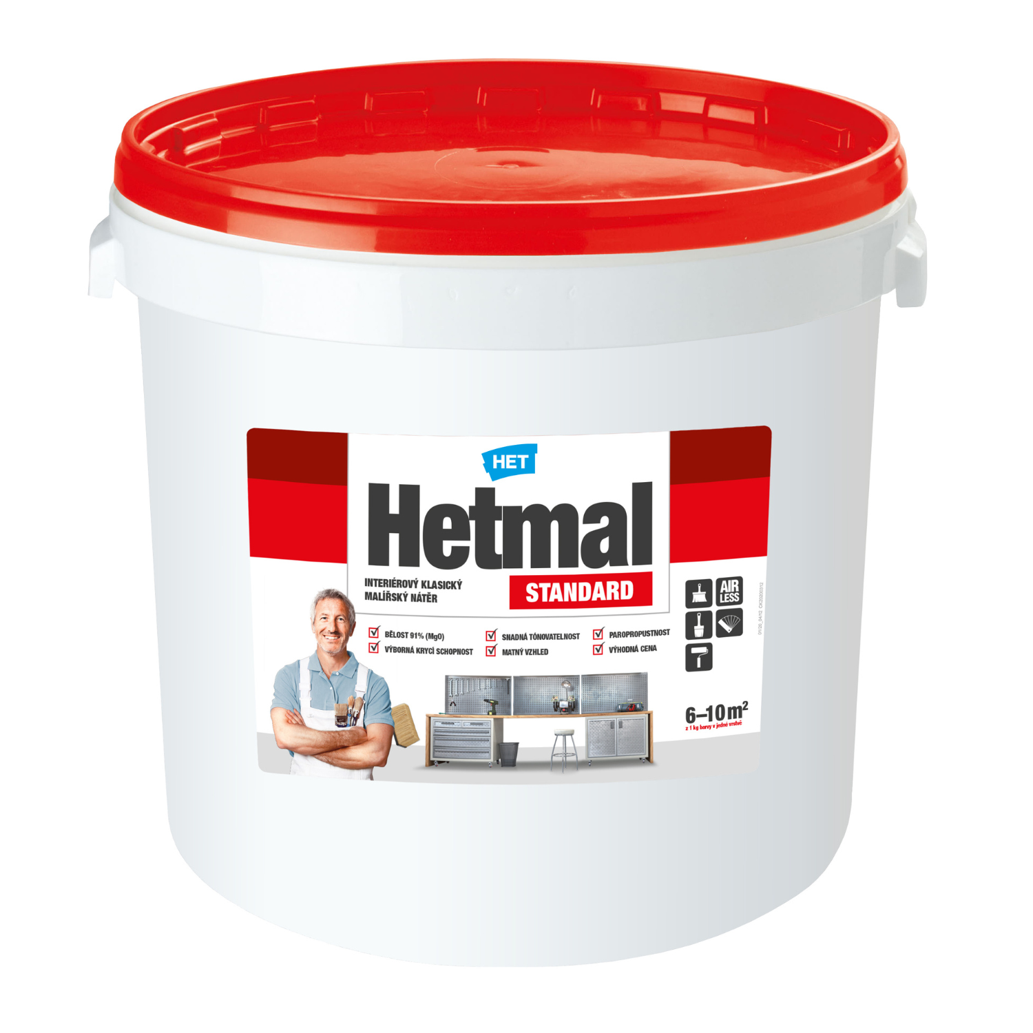 HET Hetmal ŠTANDARD biela paropriepustná interiérová farba na stenu 40 kg
