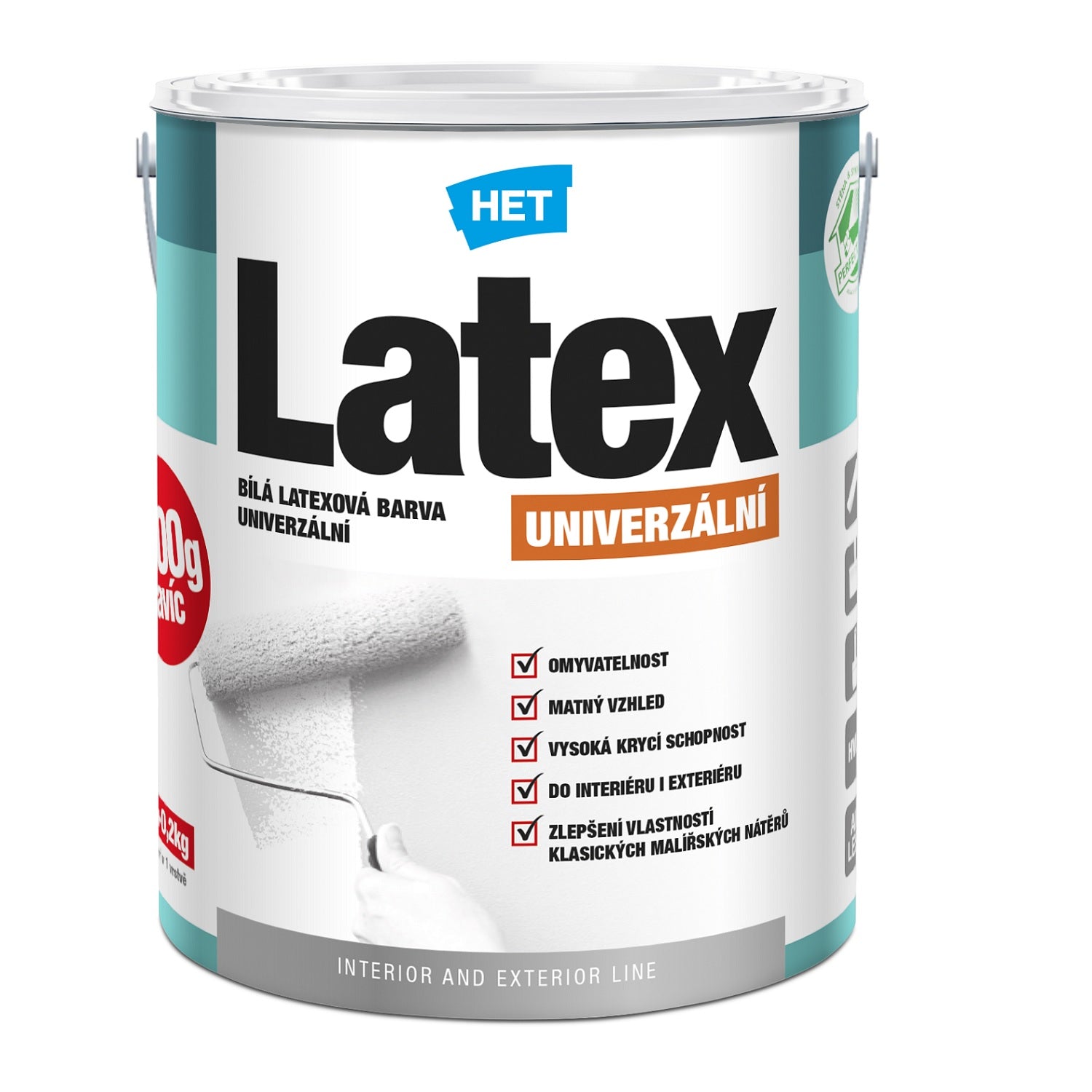 HET Latex UNIVERZÁLNY biela latexová umývateľná farba do interiéru a exteriéru 0,8 kg+0,2 kg