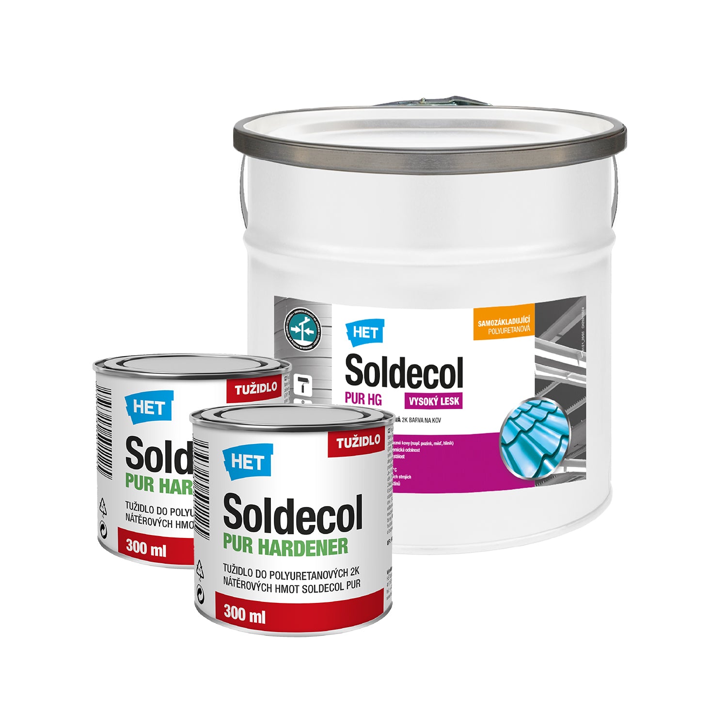 HET Soldecol PUR HG biela rýchloschnúca polyuretánová farba na kov - 3,1 l (2,5 l + 2 x 300 ml tužidlo)