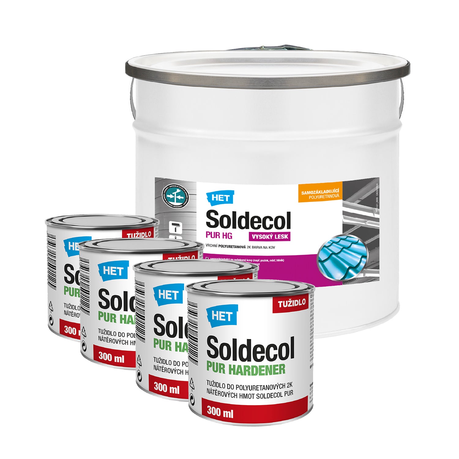 HET Soldecol PUR HG biela rýchloschnúca polyuretánová farba na kov - 3,1 l (2,5 l + 2 x 300 ml tužidlo)