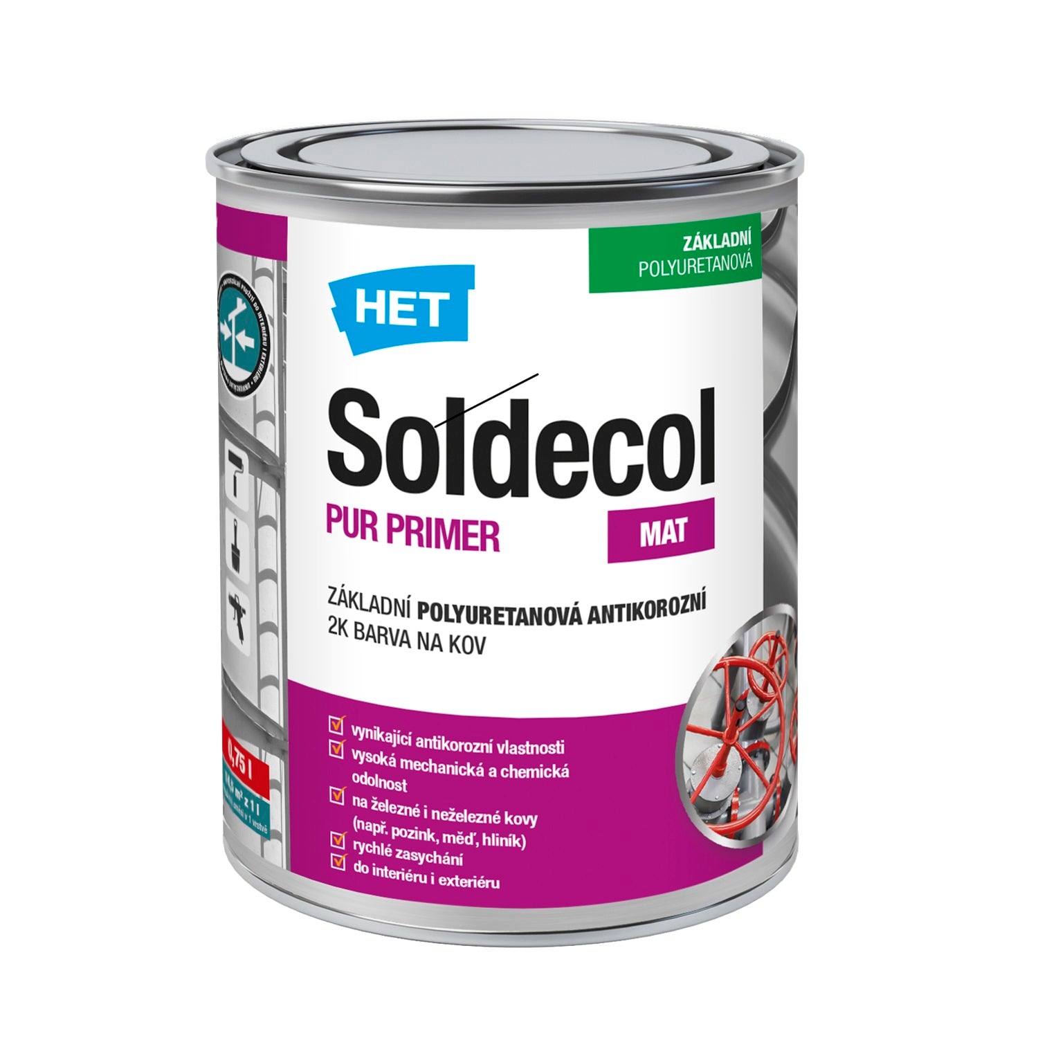 HET SOLDECOL PUR PRIMER Základná polyuteránová antikorózna 2k farba na kov 0,75 l