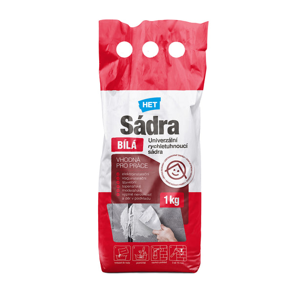 HET Sadra BIELA univerzálna stavebná sadra na stenu 1 kg