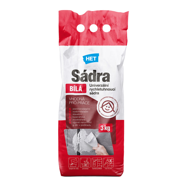 HET Sadra BIELA univerzálna stavebná sadra na stenu 3 kg